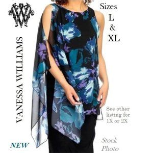 V. by Vanessa Williams Asymmetrical Flutter Top, L & XL, NEW